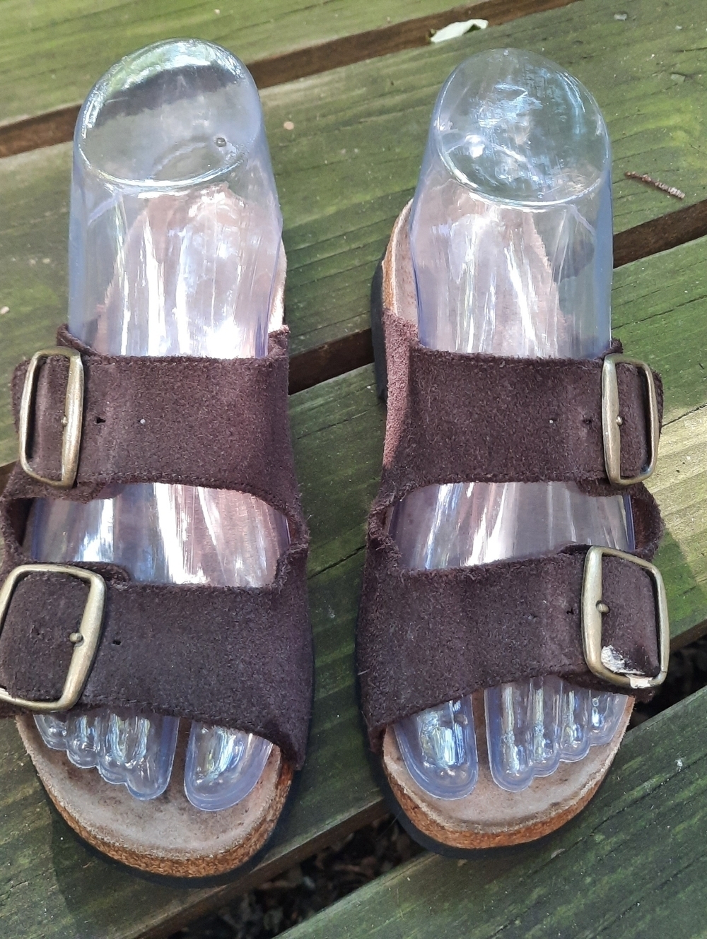 Bass Pharaoh Brown Suede Leather Big Buckle Strap Slide Sandals V965 size 6.5